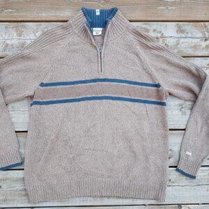 COLUMBIA Knit 1/4 Zip Sweater Pullover Jumper BROWN/ BLUE STRIPED Men Sz Medium